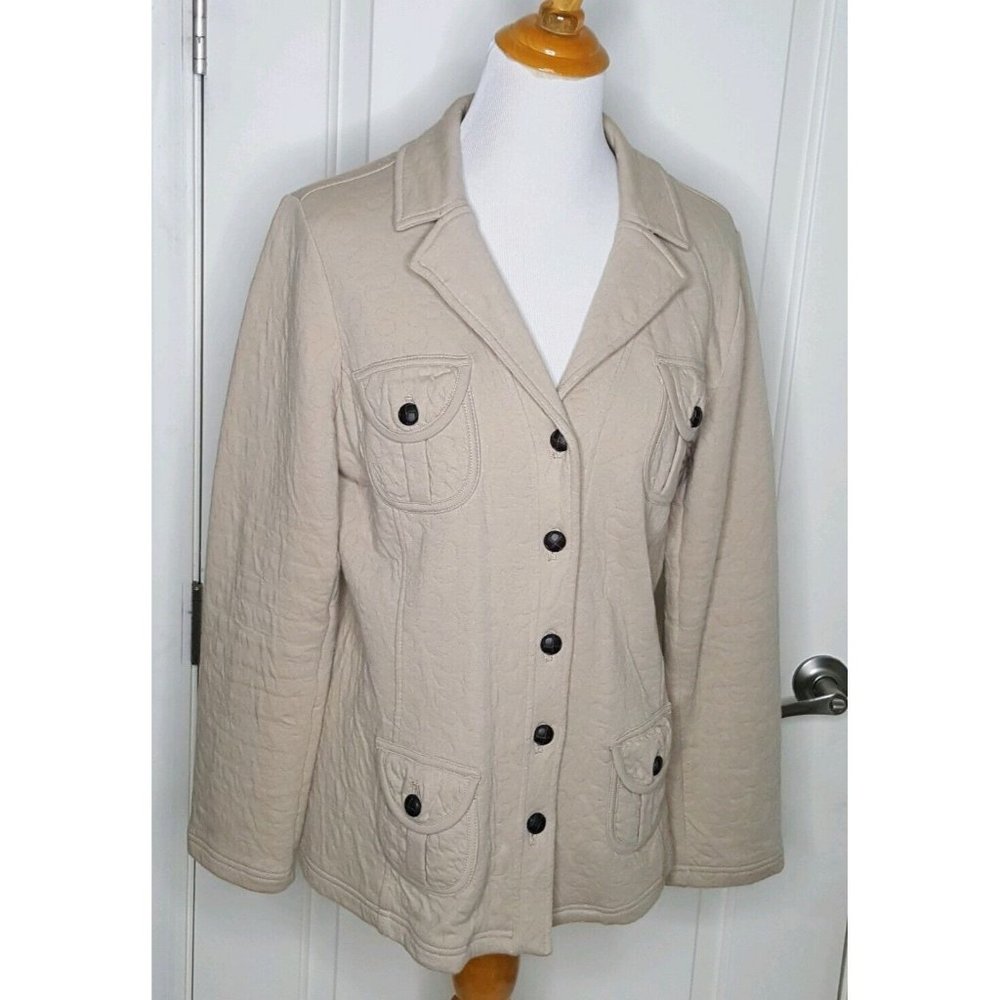 Coldwater Creek Quilted Riding Jacket Coat Size Medium M Beige Tan